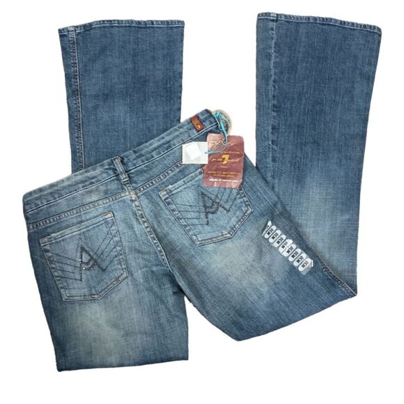 7 For All Mankind A Pocket Jeans 30 NEW Rhinestones Bootcut Low Rise Y2K Stretch - Picture 8 of 16